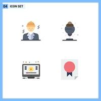 Pack of 4 Modern Flat Icons Signs and Symbols for Web Print Media such as avatar online construction summer youtube Editable Vector Design Elements