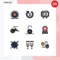 User Interface Pack of 9 Basic Filledline Flat Colors of vehicles rickshaw recycle china promotion Editable Vector Design Elements