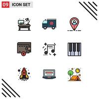 Pictogram Set of 9 Simple Filledline Flat Colors of music celebration van wallet money Editable Vector Design Elements