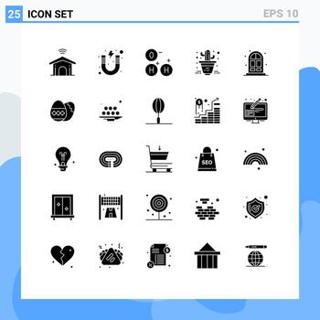 25 Universal Solid Glyphs Set for Web and Mobile Applications door home study plant cactus Editable Vector Design Elements