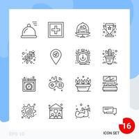 Modern Pack of 16 Icons Line Outline Symbols isolated on White Backgound for Website designing vector