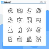 Modern 16 Line style icons Outline Symbols for general use Creative Line Icon Sign Isolated on White Background 16 Icons Pack vector