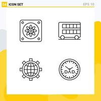 Set of 4 Modern UI Icons Symbols Signs for cooler preference decker transport clock Editable Vector Design Elements