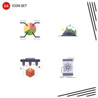 Pack of 4 Modern Flat Icons Signs and Symbols for Web Print Media such as chart factory statistics nature scanner Editable Vector Design Elements