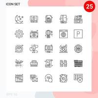 Pack of 25 Modern Lines Signs and Symbols for Web Print Media such as setting kitchen set gallery kitchen gift box Editable Vector Design Elements