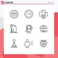 Set of 9 Commercial Outlines pack for commode page device find document Editable Vector Design Elements