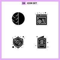 4 Icons in Solid Style Glyph Symbols on White Background Creative Vector Signs for Web mobile and Print