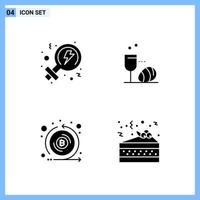 4 Icons Solid style Creative Glyph Symbols Black Solid Icon Sign Isolated on White Background vector