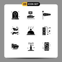 Modern Set of 9 Solid Glyphs Pictograph of food startup uk investment wind Editable Vector Design Elements