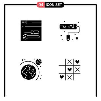 grupo de 4 signos y símbolos de glifos sólidos para el sistema de desarrollo elementos de diseño vectorial editables del corazón del rodillo web vector