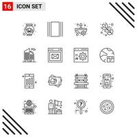 Stock Vector Icon Pack of 16 Line Signs and Symbols for browser office candle building food Editable Vector Design Elements