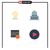 Set of 4 Commercial Flat Icons pack for cap schedule hat city business Editable Vector Design Elements