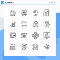 Editable Vector Line Pack of 16 Simple Outlines of payment digital education currency head Editable Vector Design Elements