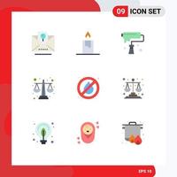 Group of 9 Modern Flat Colors Set for camping no fire creative level balance scale Editable Vector Design Elements