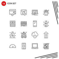 16 Outline concept for Websites Mobile and Apps dollar pot laptop pencil pot pen Editable Vector Design Elements