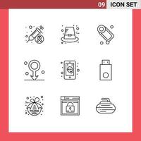 9 Thematic Vector Outlines and Editable Symbols of commerce medical bathroom healthcare biology Editable Vector Design Elements