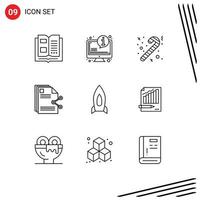 9 Universal Outline Signs Symbols of spaceship document candy share files Editable Vector Design Elements