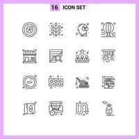 paquete de iconos de vector de stock de 16 signos y símbolos de línea para elementos de diseño de vector editables de color de globo de planta de nube de cielo