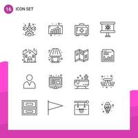 User Interface Pack of 16 Basic Outlines of home decorate real motivation lock space Editable Vector Design Elements