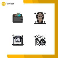 Modern Set of 4 Filledline Flat Colors Pictograph of wallet funeral dollar casket coding Editable Vector Design Elements