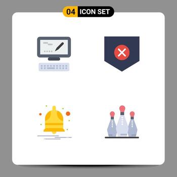 Stock Vector Icon Pack of 4 Line Signs and Symbols for computer notify protect x bowling Editable Vector Design Elements