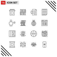 16 iconos creativos signos y símbolos modernos del cuerpo informe documento página documento elementos de diseño vectorial editables vector