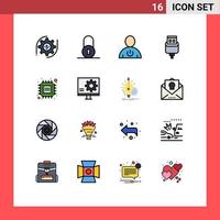 conjunto de 16 iconos modernos de la interfaz de usuario signos de símbolos para el cable del conector del cuerpo usb de la computadora elementos de diseño de vectores creativos editables