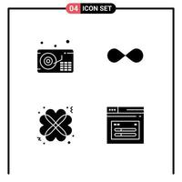 Modern Set of 4 Solid Glyphs and symbols such as audio love infinite coin cryptocurrency date Editable Vector Design Elements