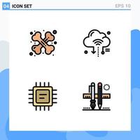 4 Thematic Vector Filledline Flat Colors and Editable Symbols of care cpu traumatology router processor Editable Vector Design Elements