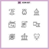 Group of 9 Outlines Signs and Symbols for file season cake cold thanksgiving Editable Vector Design Elements