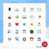 paquete de 25 signos y símbolos de colores planos modernos para medios de impresión web, como matraz erlenmeyer, cámara de libros electrónicos, aprendizaje a distancia, elementos de diseño de vectores editables para teléfonos