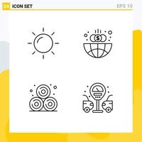 Group of 4 Filledline Flat Colors Signs and Symbols for day wheat straw business globe life Editable Vector Design Elements