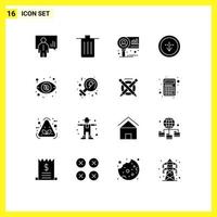 Modern Set of 16 Solid Glyphs and symbols such as import down garbage direction market Editable Vector Design Elements