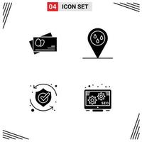 Pack of 4 Modern Solid Glyphs Signs and Symbols for Web Print Media such as passport shield forecast protect marketing Editable Vector Design Elements