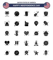 conjunto de 25 iconos del día de los ee.uu. símbolos americanos signos del día de la independencia para los elementos de diseño del vector del día de los ee.uu.