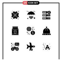 Pictogram Set of 9 Simple Solid Glyphs of toxic poison hosting medical web Editable Vector Design Elements