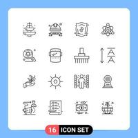 16 User Interface Outline Pack of modern Signs and Symbols of antivirus educate helmet atom plant Editable Vector Design Elements