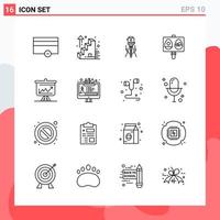 Collection of 16 Vector Icons in Line style Modern Outline Symbols for Web and Mobile Line Icon Sign Isolated on White Background 16 Icons