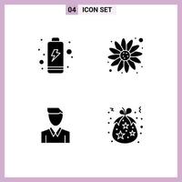 4 Universal Solid Glyphs Set for Web and Mobile Applications battery person carnival account bag Editable Vector Design Elements