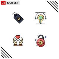 User Interface Pack of 4 Basic Filledline Flat Colors of ecommerce compassion tag idea heart Editable Vector Design Elements