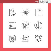 Set of 9 Modern UI Icons Symbols Signs for science light map bulb news Editable Vector Design Elements