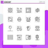 Mobile Interface Outline Set of 16 Pictograms of connection business sun globe development Editable Vector Design Elements