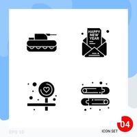 Modern Pack of 4 Icons Solid Glyph Symbols isolated on White Backgound for Website designing vector