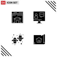 User Interface Pack of 4 Basic Solid Glyphs of home online layout communication agriculture Editable Vector Design Elements