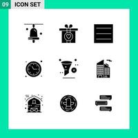 Group of 9 Modern Solid Glyphs Set for building remove clock filter delete Editable Vector Design Elements