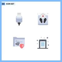 Universal Icon Symbols Group of 4 Modern Flat Icons of cable folder lightning weight surveillance Editable Vector Design Elements