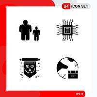 Creative Set of 4 Universal Glyph Icons isolated on White Background vector