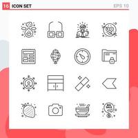 colección de 16 iconos vectoriales en estilo de línea símbolos de esquema modernos para web y signo de icono de línea móvil aislado en fondo blanco 16 iconos vector