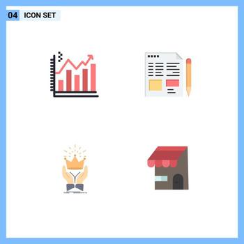 Set of 4 Modern UI Icons Symbols Signs for analysis crown chart text king Editable Vector Design Elements