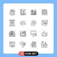 Set of 16 Vector Outlines on Grid for buildings product insurance package external Editable Vector Design Elements